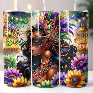 Mardi Gras Carnival NOLA Tumbler Wrap PNG, 20 oz Skinny Tumbler Sublimation Design, Digital Download, Mardi Gras Queen, Bourbon Street Party