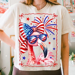 Patriotic Flamingo PNG, Cute Flamingo Pink Summer Png, 4th of July Shirt Sublimation DTF Design, Preppy Designs, Trendy America Coquette Png