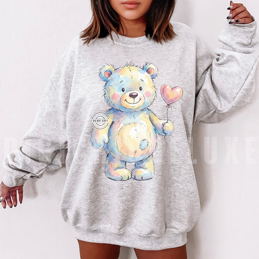 Pastel Watercolor Teddy Bear With Heart Balloon PNG, Cute Valentine ...
