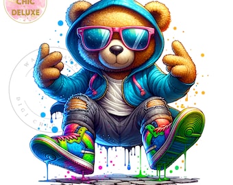 HipHop Teddy Bear Clipart Shirt Sublimation and Dtf Design, Digital Download PNG Instant DIGITAL ONLY, Tshirt png Design, Urban Streetwear
