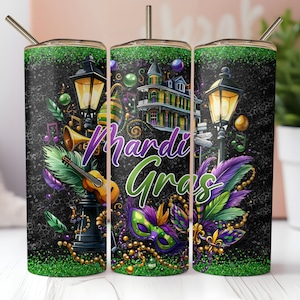Mardi Gras New Orleans Party 20 oz Skinny Tumbler Sublimation Design Digital Download PNG Instant DIGITAL ONLY, Tumbler Wrap Png