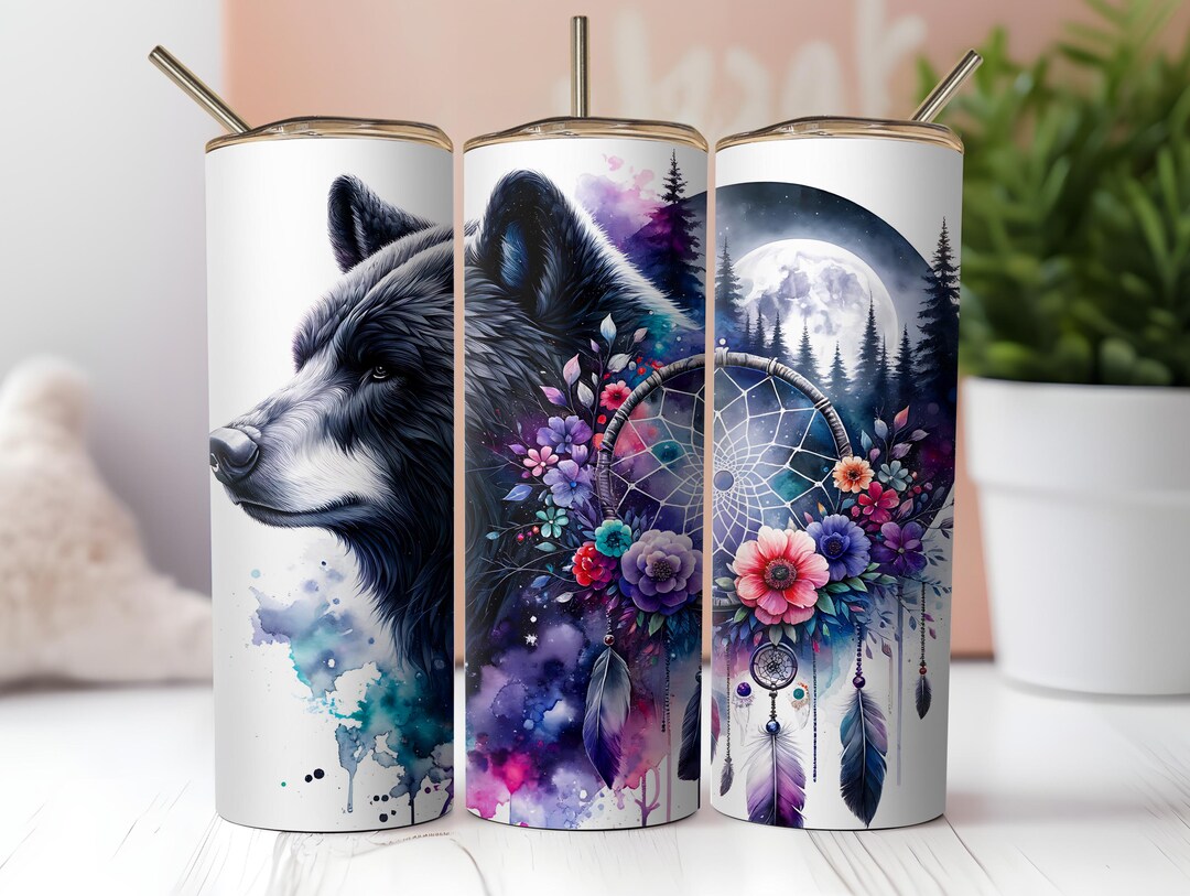 Black Bear 20 Oz Skinny Tumbler Wrap Sublimation Design, Digital ...