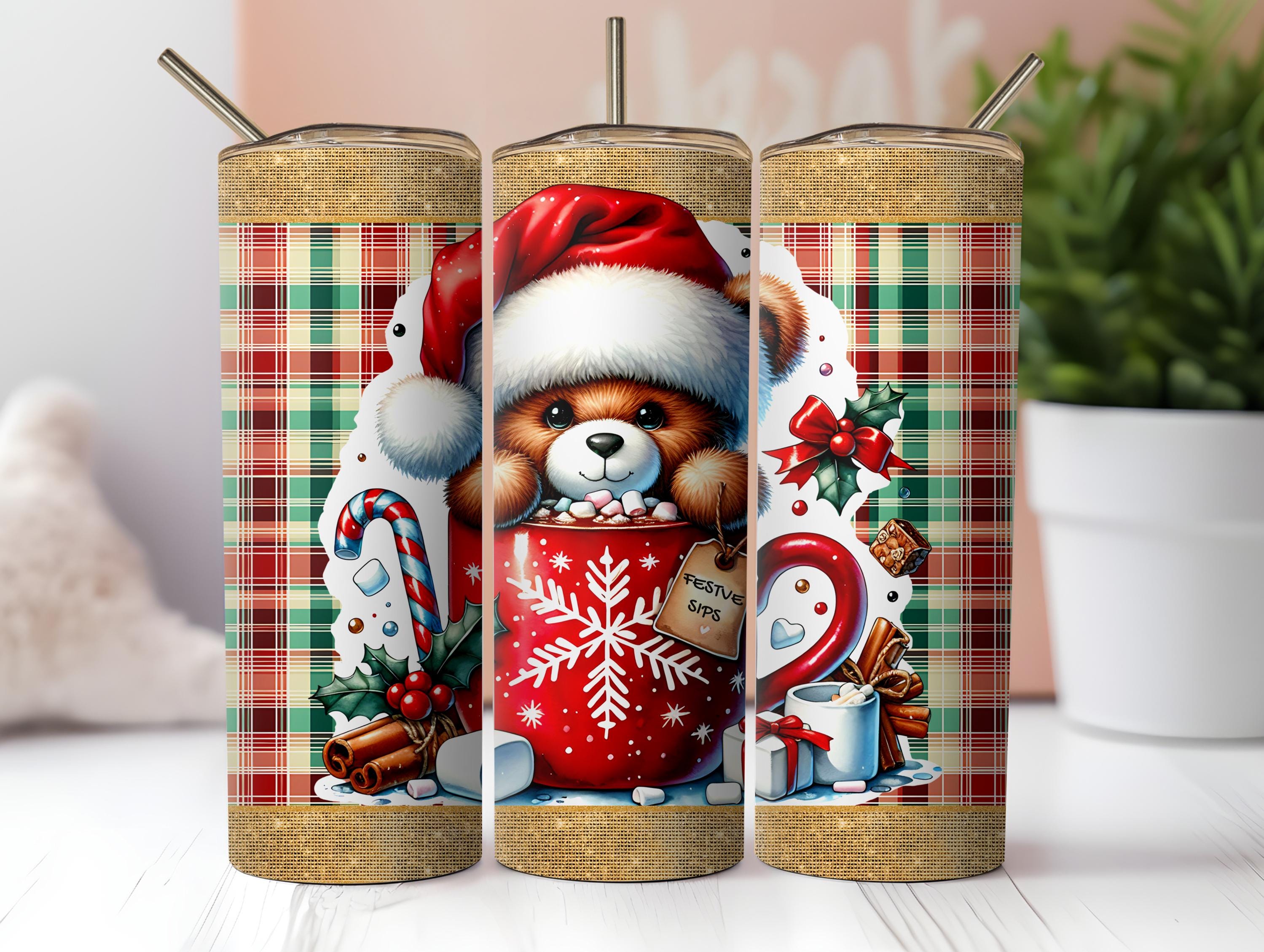 Hot Cocoa Teddy Bear 20oz Skinny Tumbler Sublimation Wrap Design PNG ...