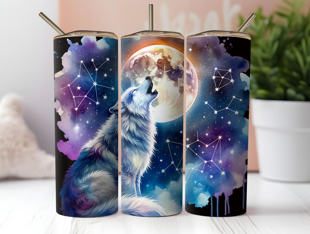 Howling Wolf Tumbler Wrap PNG, 20 Oz Skinny Tumbler Wrap Sublimation ...