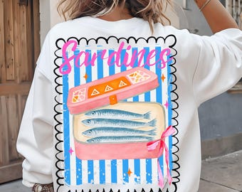 Sardines PNG Retro Tinned Sardines Coquette Coastal Aesthetics Trendy Summer Vintage Design Girly Beach Fishermanscore, Trendy Sardine