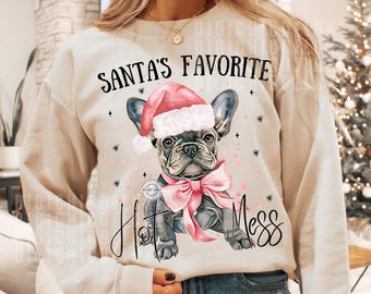 Christmas Coquette Bow French Bulldog PNG, Santa's Favorite Shirt Sublimation Design and DTF, Christmas Dog Mama Png, Dog Lover Png, Trendy