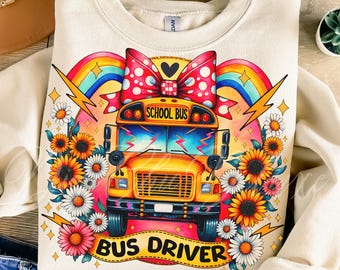 Boho Floral Bus Driver PNG, Bus Driver Sublimation, Back To School Png, First Day of School, Bus Driver Tshirt Design, Preppy School Png