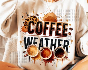 Clima de café PNG, Estampa de leopardo para amantes de café PNG, Design de sublimação para camisa de inverno aconchegante, DTF, Design retrô com cafeína superestimulada, Moderno