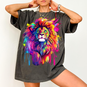 Neon Lion Clipart Shirt Sublimation and Dtf Design, Digital Download PNG, Instant DIGITAL ONLY, Tshirt png Design, Lion Tshirt Png