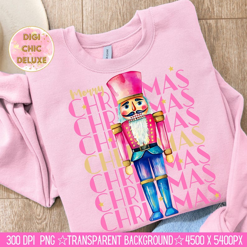 Hand-painted watercolor nutcracker soldier Christmas PNG design in vibrant pink, gold, and blue with festive stars and layered “Merry Christmas” lettering. Perfect for holiday shirts, Christmas party outfits, Nutcracker ballet gifts, winter home décor, festive wall art, seasonal apparel, cozy holiday decorations, and Christmas gift ideas for women and kids.