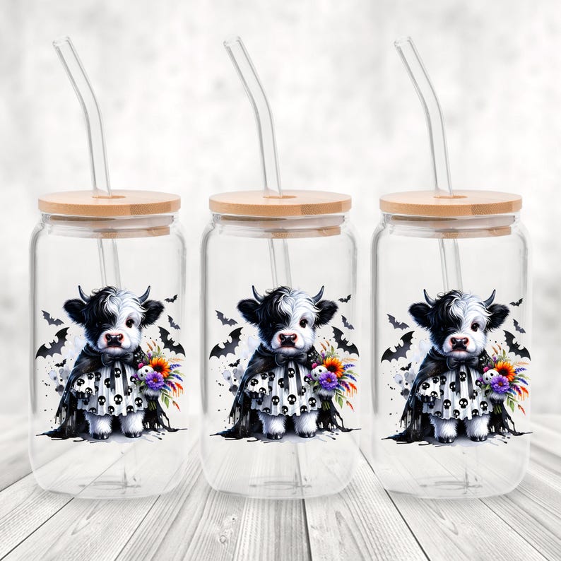 Adorable baby Highland cow in a black skull cape and spooky dress, holding a colorful fall bouquet with a skull plush. This cute Halloween cow PNG design is perfect for sublimation, fall clipart, kids Halloween shirt designs, printable wall art, spooky cute decor, cow lover gifts, and gothic autumn apparel. Great for tees, sweaters, mugs, and farmhouse Halloween crafts.