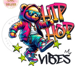 HipHop Vibes Teddy Bear Clipart Shirt Sublimation and Dtf Design, Instant DIGITAL PNG Download ONLY, Tshirt png Design, Urban Streetwear Png