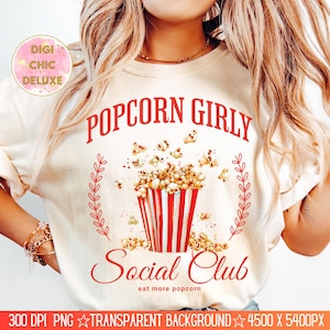 Camiseta Popcorn Girly Social Club con sublimación y diseño DTF, descarga digital PNG instantánea (solo digital), diseño de camiseta PNG, diseño de moda