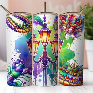 Mardi Gras Tumbler Wrap PNG, 20 oz Skinny Tumbler Sublimation Design, Digital Download Tumbler Wrap, Mardi Gras Beads PNG, New Orleans Party