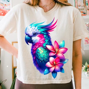 Floral Neon Tropical Cockatoo PNG, Tropical Summer Sublimation, Aesthetic Summer png, Girly Summer Png, Trendy Summer Png, Boho Beach Png