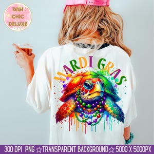 マルディグラ タートル クリップアート シャツ昇華および Dtf デザイン、デジタル PNG インスタント ダウンロード デジタルのみ、T シャツ PNG デザイン、ニューオーリンズ PNG