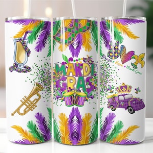Mardi Gras New Orleans Party 20 oz Skinny Tumbler Sublimation Design Digital Download PNG Instant DIGITAL ONLY, Tumbler Wrap, Mardi Gras Png