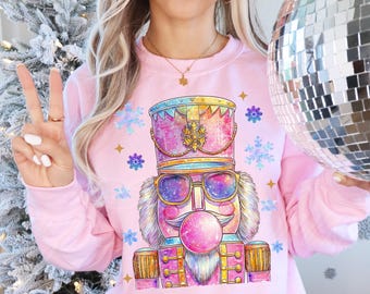 Pink Nutcracker Blowing Bubble PNG, Funny Nutcracker With Sunglasses Xmas Vintage Merry Christmas Png Holiday Sublimation DTF Pink Christmas