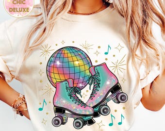 Disco Ball and Roller Skates Sublimation and DTF Design PNG, Disco Party PNG, Glitter Roller Skates Sublimation Design, Retro Skates Png
