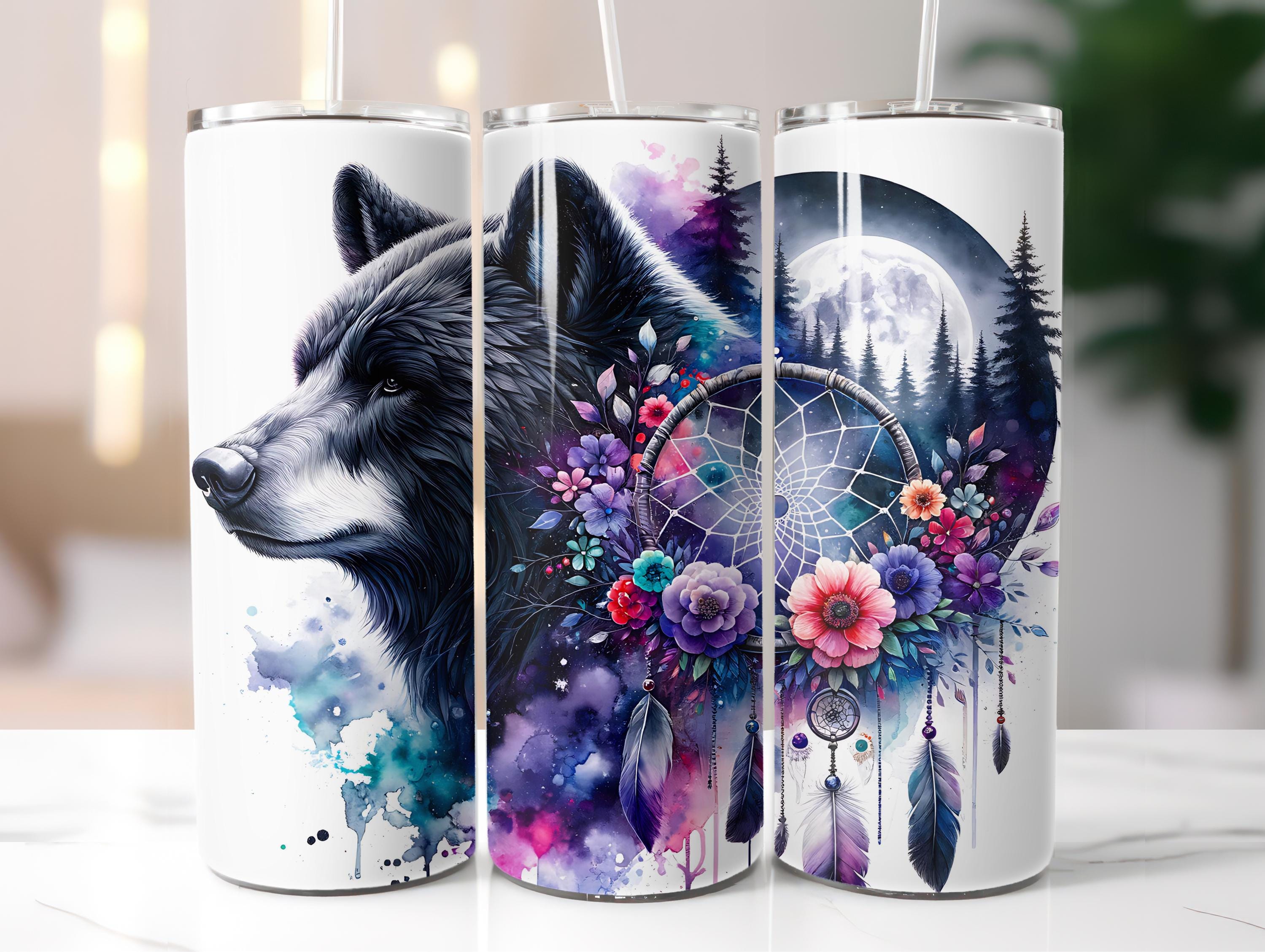 Black Bear 20 Oz Skinny Tumbler Wrap Sublimation Design, Digital ...