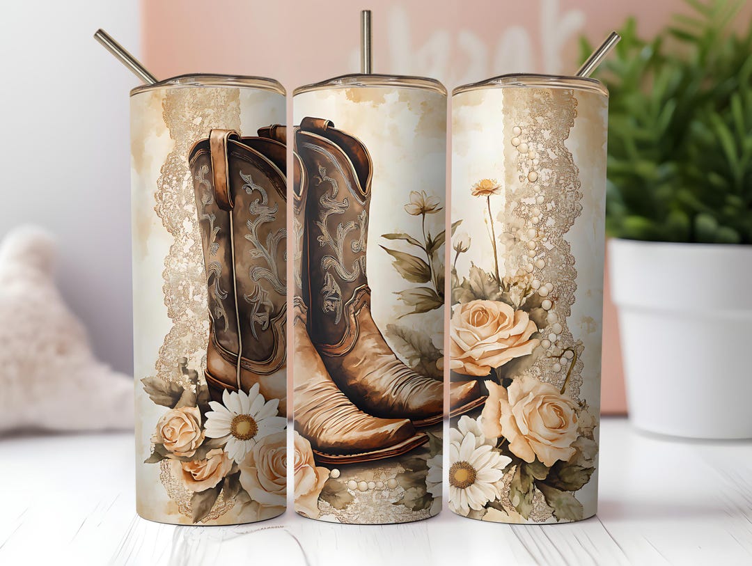 Cowgirl Boots 20oz Skinny Tumbler Wrap Sublimation PNG Design Digital ...