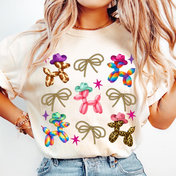 Balloon Dog Cowgirl PNG, Coastal Cowgirl Clipart, Rodeo Bachelorette Shirt Design, Western Birthday PNG, Country Concert Sublimation