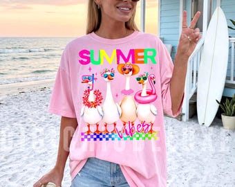 Sommer Gans PNG Lustige Dumme Gans Png Retro Strand Enten Png Lustige Sommer Shirt Sublimation Dtf Design Gans Familie Sommer Vibes Png Trendy