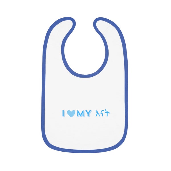 Amharic Personalized Baby Bibs | 100% Ring-Spun Cotton | Velcro Closure | Adorable & Comfy | 'I Love My Mom' in Amharic