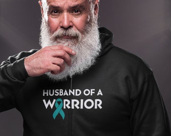 Husband of Warrior Cancer Hoodie, Ovarian Cancer Support Hoodie, Teal Ribbon Shirt, Cervical Cancer Awareness Sweater, Ovarian Cancer Hoodie