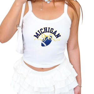Michigan College Football Spaghetti Strap Tank Top, Game Day Shirt, Michigan Football, Cute Coquette Shirt for Her, Wolverine Sports Shirt