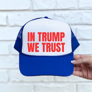 MAGA Trucker Hat, Donald Trump 2024 In Trump We Trust, 45 47 President Hat, Unisex Adjustable Foam Cap, Republican Gift for Election 2024