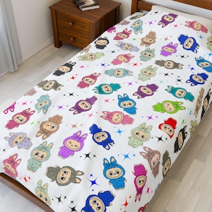 Kawaii Plush Blanket | Cute Anime Throw Blanket | Cozy Velveteen Plush Bed Blanket | Soft Warm Sofa Throw | Pastel Chibi Style Gifts Lafufu