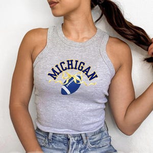 Michigan College Football Colors Shirt, Cute Bow Women's Game Day Shirt, Michigan Football, Varsity Letter, Michigan Football Maize & Blue