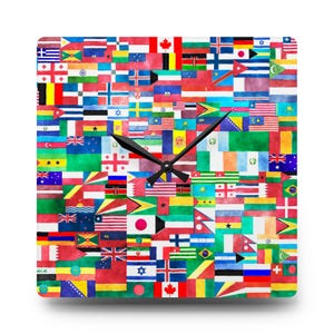 Reloj de pared acrílico con banderas de países del mundo, reloj decorativo con estampado de banderas del mundo de colores, reloj de pared con banderas de los países, regalo para amantes de la geografía