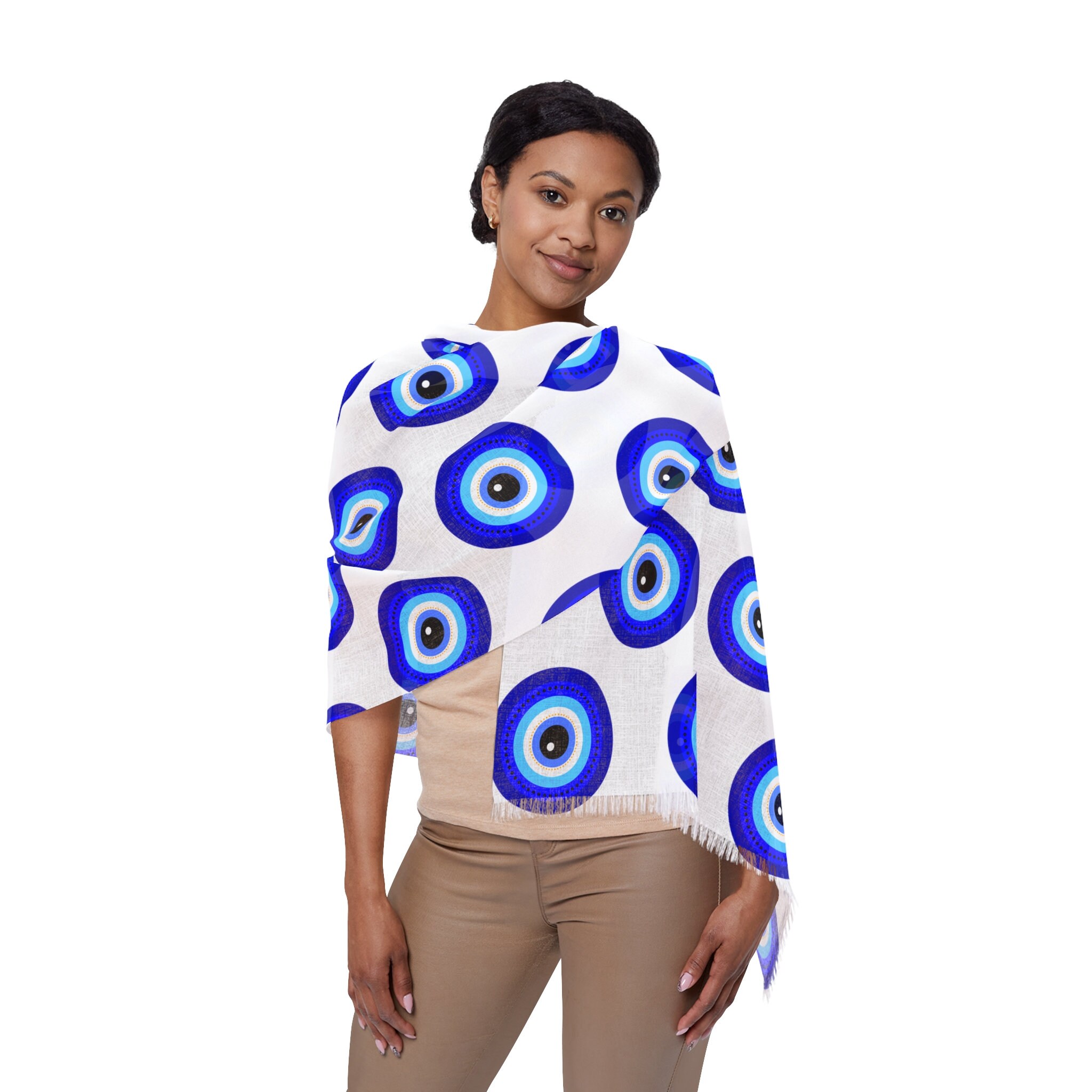 Light Scarf Evil Eye Print, Custom Scarf, Oversized Scarf, Lightweight ...