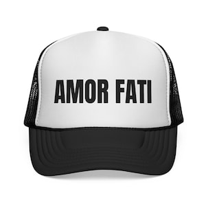 Amor Fati Trucker Cap Retro Minimalist Mesh Hat, Latin Quote, Stoic Philosophy Gift, Nietzsche Hat, Literary Gifts for Men & Women Quote Hat