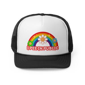I Pee in Public Funny Mom Hat Retro Trucker Hat Offensive Adult Humor Gift Sassy Sarcastic Trucker Hat for New Moms Custom Hat Gag Gift