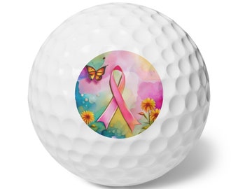 Ruban Cancer Balles de golf, Balles de golf, Balles de golf personnalisées, Cadeau de Noël, Cadeaux golf pour femme, Cadeau golfeuse, Cadeau pour femme, aquarelle