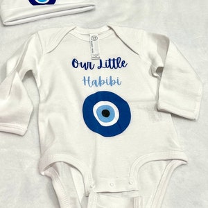 Little Habibi Baby Bodysuit | Coming Home Outfit | Newborn Baby Gift | One Piece Evil Eye Outfit | Custom Baby Boy Clothes | Arabic Baby Boy