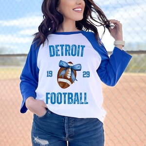 Detroit Football Raglan Shirt Women’s Cute Game Day Top Lion Fan Apparel 3/4 Sleeve Baseball Tee Detroit Sports Tailgate Outfit Detroit Tee