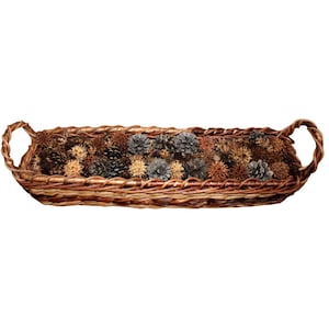 CESTA NATURAL 3 - Cesta larga de mimbre marrón con surtido de artículos naturales - ALTAR - decoración de mesa - Cestería de cosecha - estilo shabby chic - estilo rústico