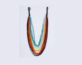 Southwestern style multi-colored tiered seed bead necklace-27 inches long-beaded artisan multi-strand jewelry-rainbow-western-cowboy