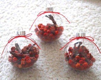 SET of 6 GLASS Rowan Berries and Twigs Ornaments-Witch Ball-protection-Mountain Ash-Metaphysical-ancient Celtic-Sorbus hybrida