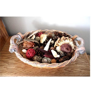 NATURE BASKET-Large Oval Wicker Basket with Natural Items Assortment-ALTAR-table decor-Harvest Basketry-shabby chic-country farmhouse