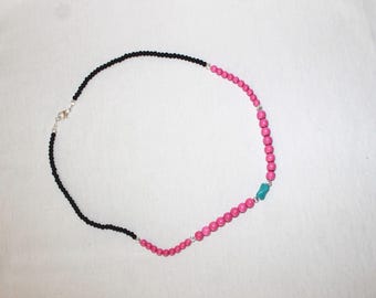 Pink and Turquoise-colored Magnesite beaded Southwestern Style artisan necklace-23 inches long-single strand-Powwow-Western-Cowboy