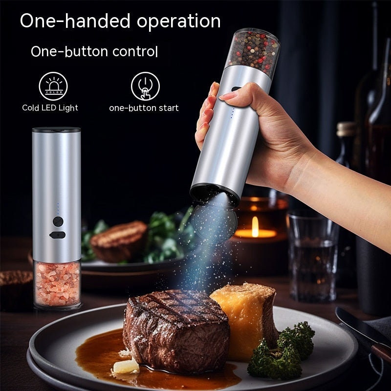 OPUX Battery-Operated Salt and Pepper Grinder Set with LED Light, Electric  Stainless Steel Salt Shaker, Tall Automatic Pepper Mill