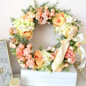 Flower wreathRose wreathFront doorfloral wreath Door wreath Unique wreath Gift Birthday Welcome wreath Gift for her Wreaths for front door