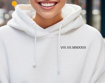 Hoodie Personalisiert mit Datum, Couple Kapuzenpullover, Römische Zahlen, Partnerhoodie, Geburtstag, Kennenlerndatum, Valentinstag, Geschenk