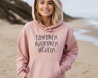 Funny gift birthday gift gift idea woman inhale.exhale.smile hoodie women's front print unisex hoodie hoodie
