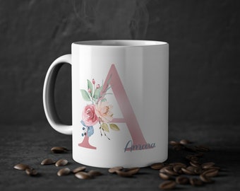 Tasse mit Buchstabe und Name Tasse personalisiert Tasse mit Namen Tasse mit Buchstaben Namenstasse | Floral Keramik Frau Sie Geschenk